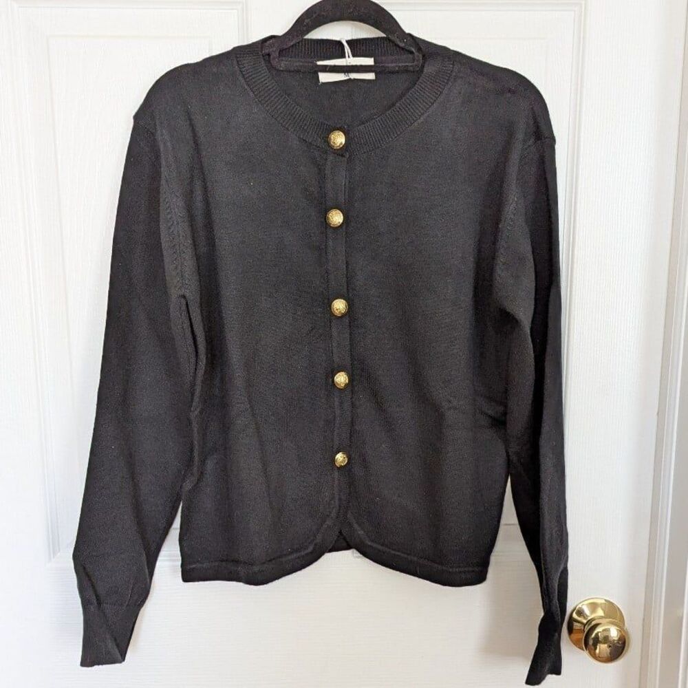 Liuerfeng Size Large Black Gold Button Soft Cardigan Sweater Casual Chic NWT